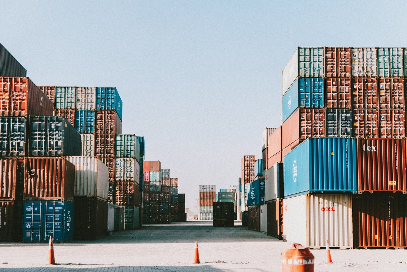 Containers stacked in a European port terminal