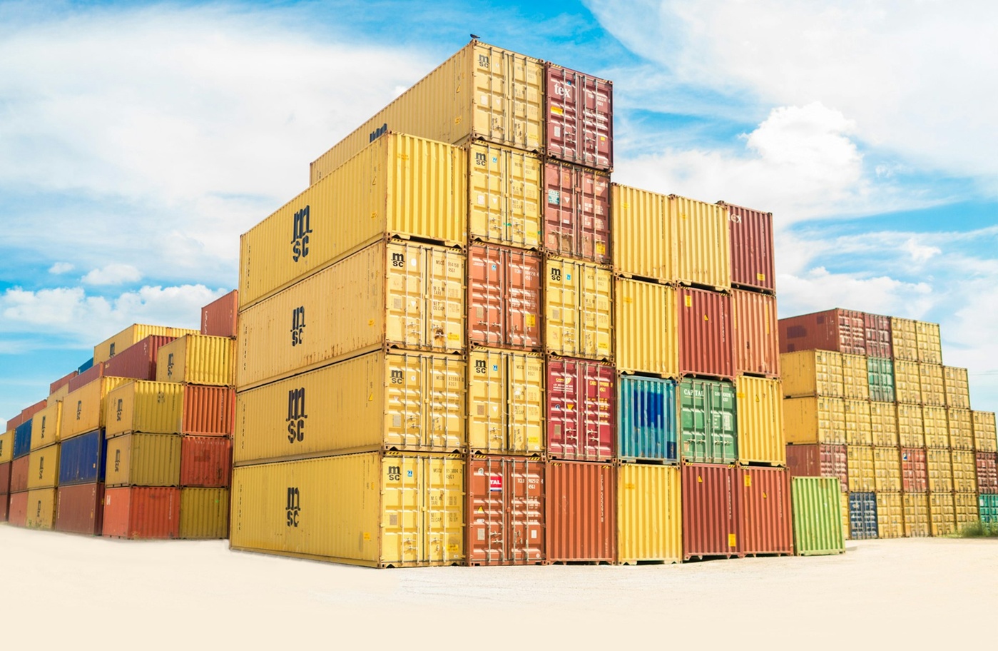 Containers awaiting customs clearance in a European port