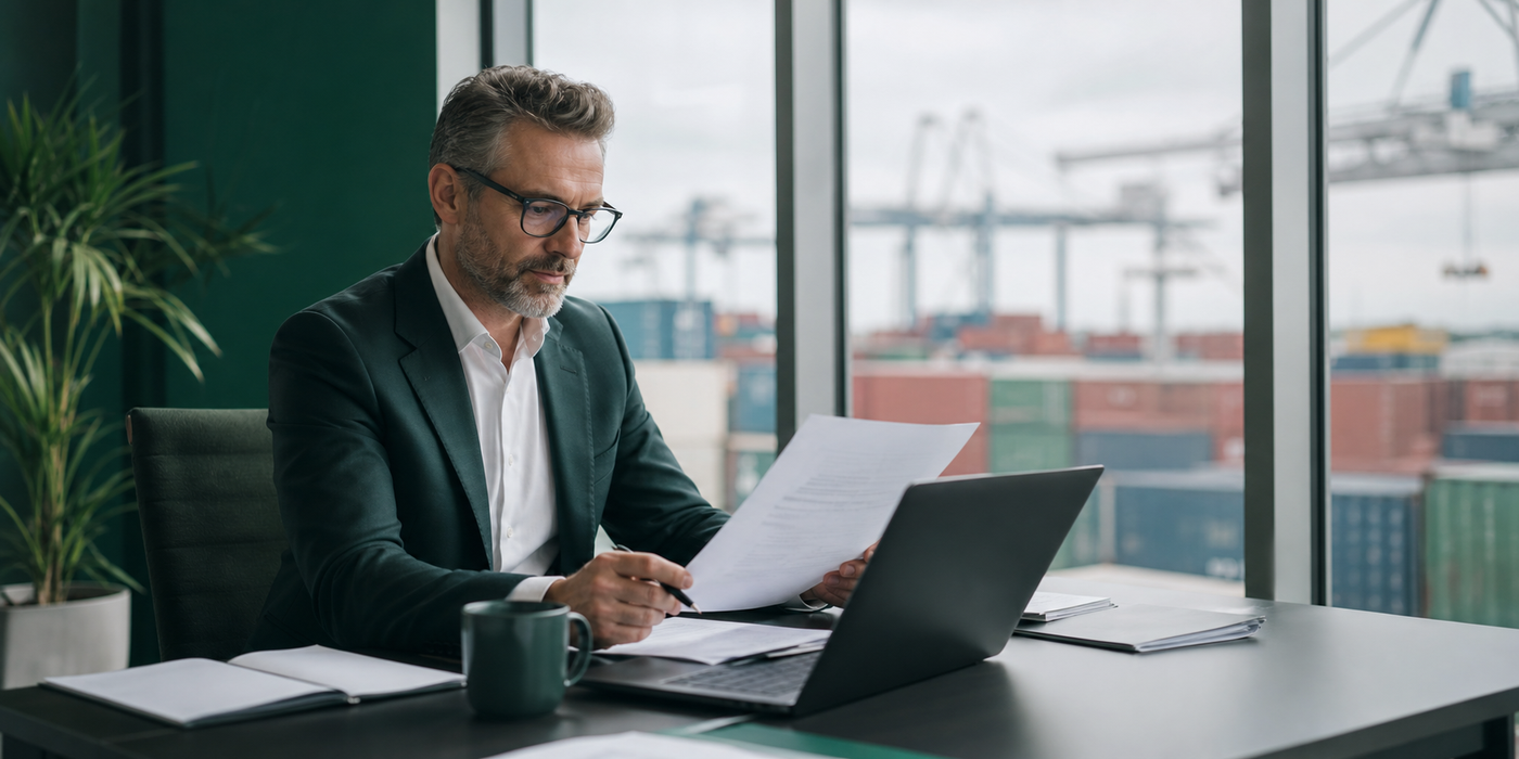 Customs consultant reviewing an import file